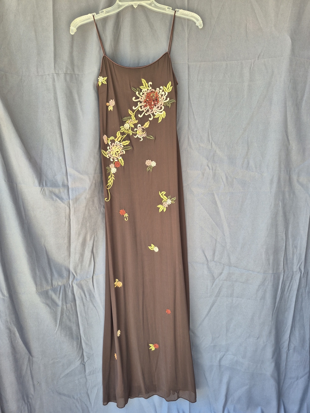 Warren Petites Vintage Brown Floral Slip Dress with Spaghetti Straps